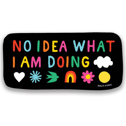 Black phone case with colorful text and graphics on a white background