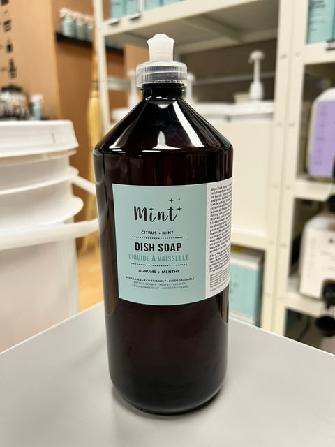 Mint Cleaning Dish Soap 1 litre Refillable Amber Squeeze Bottle