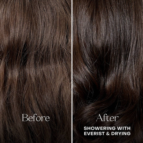 Before and after comparison of hair texture with Everist product